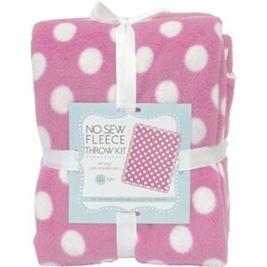 dots on pink no-sew throw fleece fabric kit (72x60)