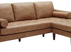 Amazon Brand – Rivet Aiden Mid-Century Modern Reversible Sectional Sofa (86") - Cognac Leather