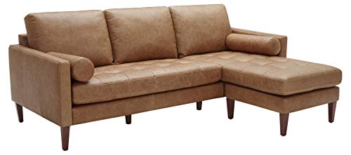 Amazon Brand – Rivet Aiden Mid-Century Modern Reversible Sectional Sofa (86") - Cognac Leather