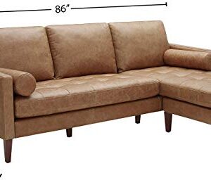 Amazon Brand – Rivet Aiden Mid-Century Modern Reversible Sectional Sofa (86") - Cognac Leather