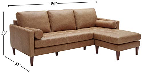 Amazon Brand – Rivet Aiden Mid-Century Modern Reversible Sectional Sofa (86") - Cognac Leather