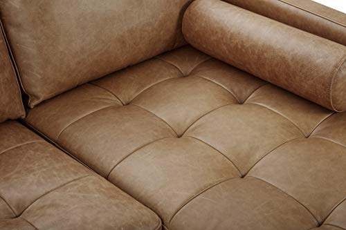 Amazon Brand – Rivet Aiden Mid-Century Modern Reversible Sectional Sofa (86") - Cognac Leather