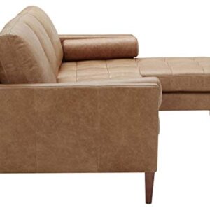 Amazon Brand – Rivet Aiden Mid-Century Modern Reversible Sectional Sofa (86") - Cognac Leather