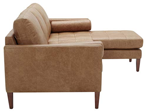 Amazon Brand – Rivet Aiden Mid-Century Modern Reversible Sectional Sofa (86") - Cognac Leather