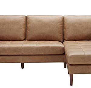 Amazon Brand – Rivet Aiden Mid-Century Modern Reversible Sectional Sofa (86") - Cognac Leather