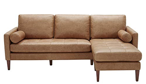 Amazon Brand – Rivet Aiden Mid-Century Modern Reversible Sectional Sofa (86") - Cognac Leather