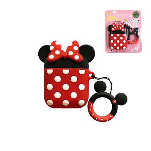 AKXOMY Compatible with Airpods Case Cover, Cute Cartoon Minnie Mouse Airpods Case, Charging Drop-Proof Soft Silicone Protective Cover Case for Girls Women Kids Airpods 2 & 1 (Minnie)