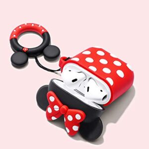 AKXOMY Compatible with Airpods Case Cover, Cute Cartoon Minnie Mouse Airpods Case, Charging Drop-Proof Soft Silicone Protective Cover Case for Girls Women Kids Airpods 2 & 1 (Minnie)