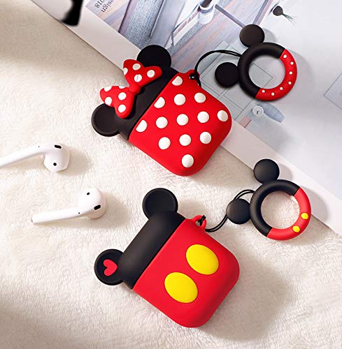 AKXOMY Compatible with Airpods Case Cover, Cute Cartoon Minnie Mouse Airpods Case, Charging Drop-Proof Soft Silicone Protective Cover Case for Girls Women Kids Airpods 2 & 1 (Minnie)