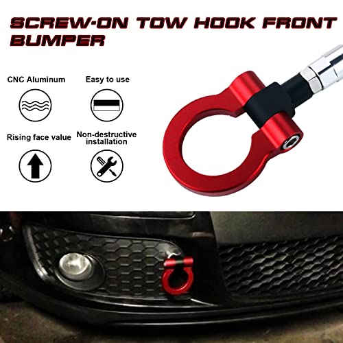 Xotic Tech JDM Sport Track Racing Style CNC Aluminum Screw-on Tow Hook Front Rear Bumper Compatible with BMW 2 3 4 5 Series X1 X3 X4 X5 IX3 Z4 or Mini Cooper F55 F56 R60 R61 (Red)