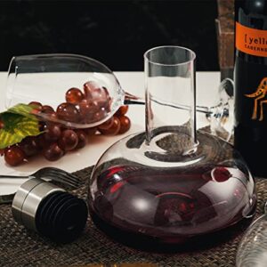 YouYah Wine Decanter Set,Red Wine Carafe with Drying Stand,Cleaning Beads and Aerator Lid,Crystal Glass,Wine Aerator,100% Hand-blown,Wine Gifts for Men (1300ML)