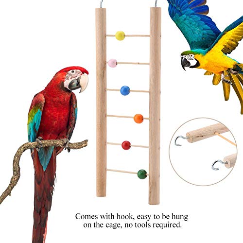 Parrot Ladder, Wooden 6 Ladder Climbing Toy Hanging Swing for Bird Parrot Parakeet Cockatiel Macaw African Grey Cockatoo Lovebird Finch(Beads) Ladders