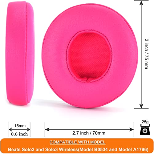 Solo3 Solo2 Earpads Replacement Ear Cushion Ear Pads for Solo 3.0 Wireless, Solo 2.0 Wireless On-Ear Headphone,3M Stronger Adhesive, Softer Leather, Noise Isolation Foam (Pink)