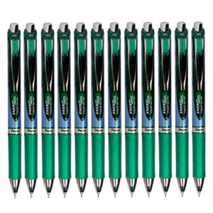 pentel energel 0.5mm needle tip green ink liquid gel pens (bln75-d) - 12 pack