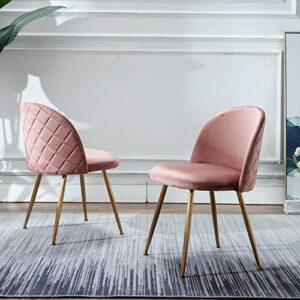 kmax modern velvet dining chairs, upholstered living room accent chairs, gold vanity chairs, set of 2 - pink