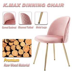 Kmax Modern Velvet Dining Chairs, Upholstered Living Room Accent Chairs, Gold Vanity Chairs, Set of 2 - Pink