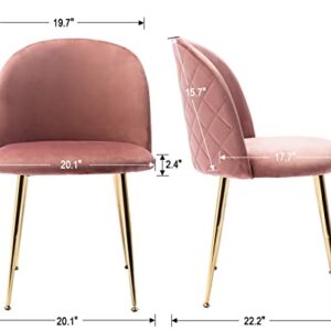 Kmax Modern Velvet Dining Chairs, Upholstered Living Room Accent Chairs, Gold Vanity Chairs, Set of 2 - Pink