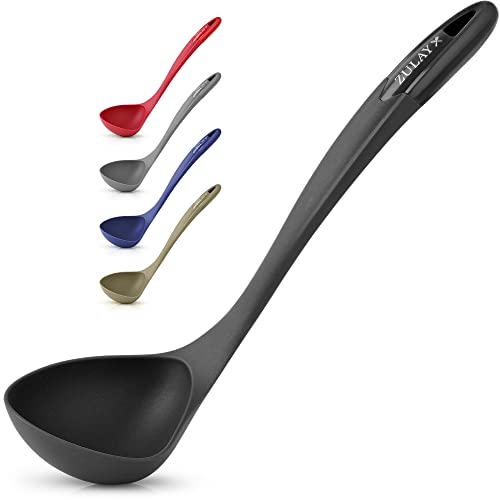 Zulay Soup Ladle Spoon with Comfortable Grip - Cooking and Serving Spoon for Soup, Chili, Gravy, Salad Dressing and Pancake Batter - Large Nylon Scoop & Soup Ladel Great for Canning and Pouring