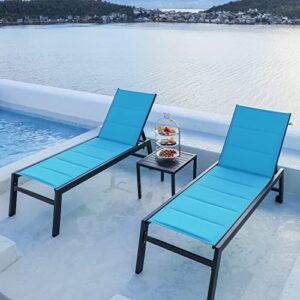 PURPLE LEAF Outdoor Chaise Lounge 2 Pieces Aluminum Patio Lounge Chair with Side Table and Wheels All Weather Outdoor Reclining Chair for Patio Pool Beach Sunbathing Chair, Turquoise Blue