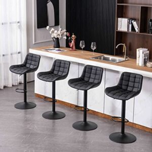 kidol & shellder bar stools set of 2 black adjustable swivel barstools upholstered counter stools,3 minutes quick assembly,loads up to 300lbs