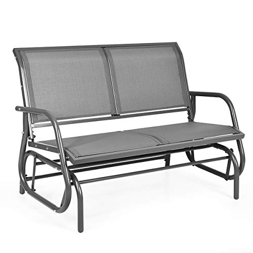 Giantex Swing Glider Chair 48 Inch with Spacious Space, 2 People Swing Lounge Glider Chair Cozy Patio Bench Outdoor & Indoor for Patio, Backyard, Poolside, Lawn Steel Rocking Garden Loveseat (Gray)