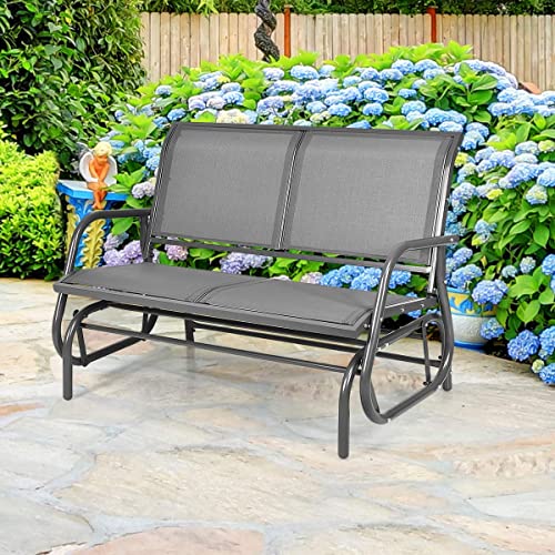 Giantex Swing Glider Chair 48 Inch with Spacious Space, 2 People Swing Lounge Glider Chair Cozy Patio Bench Outdoor & Indoor for Patio, Backyard, Poolside, Lawn Steel Rocking Garden Loveseat (Gray)