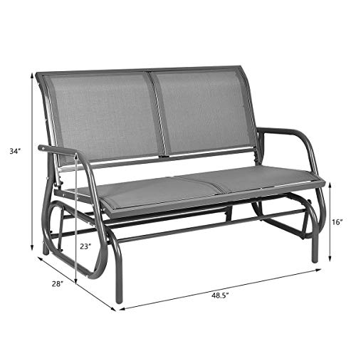 Giantex Swing Glider Chair 48 Inch with Spacious Space, 2 People Swing Lounge Glider Chair Cozy Patio Bench Outdoor & Indoor for Patio, Backyard, Poolside, Lawn Steel Rocking Garden Loveseat (Gray)