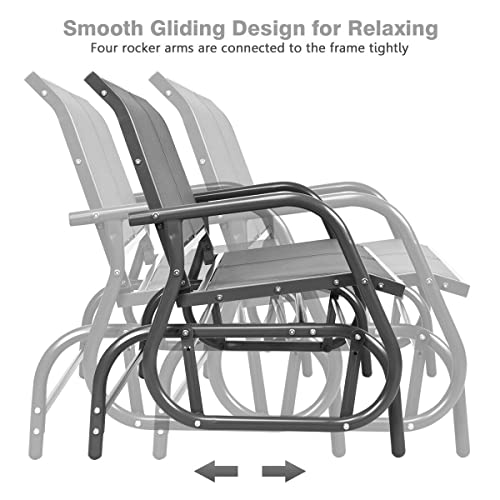 Giantex Swing Glider Chair 48 Inch with Spacious Space, 2 People Swing Lounge Glider Chair Cozy Patio Bench Outdoor & Indoor for Patio, Backyard, Poolside, Lawn Steel Rocking Garden Loveseat (Gray)