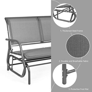 Giantex Swing Glider Chair 48 Inch with Spacious Space, 2 People Swing Lounge Glider Chair Cozy Patio Bench Outdoor & Indoor for Patio, Backyard, Poolside, Lawn Steel Rocking Garden Loveseat (Gray)