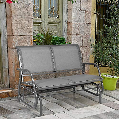 Giantex Swing Glider Chair 48 Inch with Spacious Space, 2 People Swing Lounge Glider Chair Cozy Patio Bench Outdoor & Indoor for Patio, Backyard, Poolside, Lawn Steel Rocking Garden Loveseat (Gray)