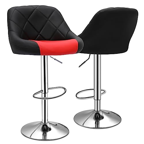 Magshion Bar Stools Set of 2, Adjustable Counter Height Swivel Barstools Modern Dining Chair Bar Pub High Stool with Back for Kitchen Island, Black/Red