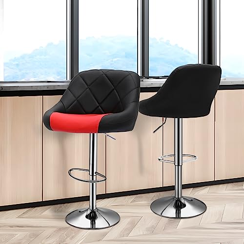 Magshion Bar Stools Set of 2, Adjustable Counter Height Swivel Barstools Modern Dining Chair Bar Pub High Stool with Back for Kitchen Island, Black/Red