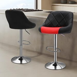 Magshion Bar Stools Set of 2, Adjustable Counter Height Swivel Barstools Modern Dining Chair Bar Pub High Stool with Back for Kitchen Island, Black/Red