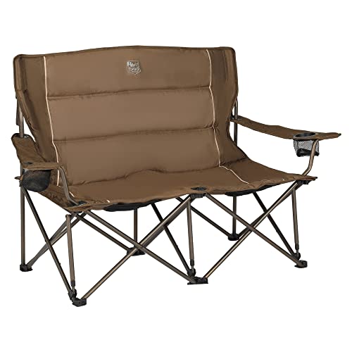 TIMBER RIDGE 2 Person Folding Loveseat Comfortable Double Foldable Camping Chair Folding Lawn Chairs for Outside, Earth Brown