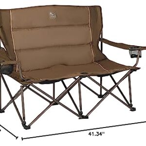 TIMBER RIDGE 2 Person Folding Loveseat Comfortable Double Foldable Camping Chair Folding Lawn Chairs for Outside, Earth Brown