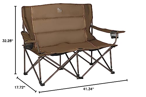 TIMBER RIDGE 2 Person Folding Loveseat Comfortable Double Foldable Camping Chair Folding Lawn Chairs for Outside, Earth Brown