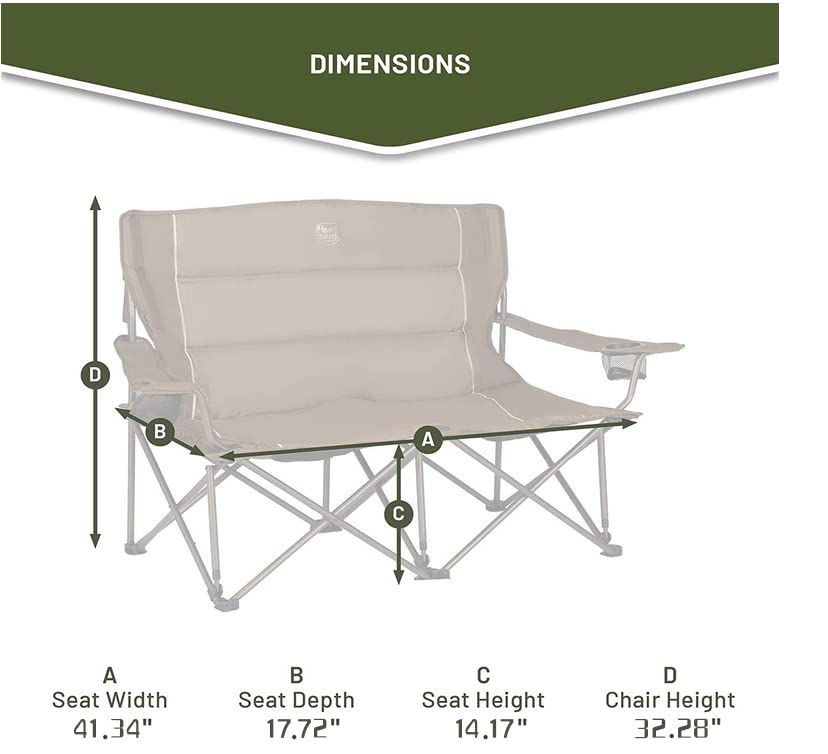 TIMBER RIDGE 2 Person Folding Loveseat Comfortable Double Foldable Camping Chair Folding Lawn Chairs for Outside, Earth Brown