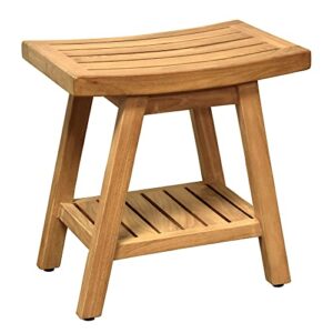 asta saba solid teak indoor outdoor shower/bath/spa stool bench with bottom shelf, fully assembled, tb-115a