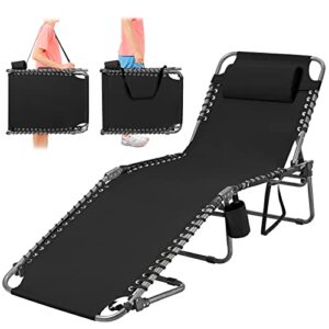 heavy duty folding chaise lounge chairs for outside beach patio pool lawn sunbathing sun tanning lightweight adjustable 5-position lay flat portable trifold outdoor lounge chair for camping deck
