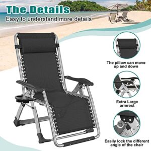Zero Gravity Chair, Lawn Recliner, Reclining Patio Lounger Chair, Folding Portable Chaise with Detachable Soft Cushion, Cup Holder, Headrest