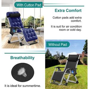 Zero Gravity Chair, Lawn Recliner, Reclining Patio Lounger Chair, Folding Portable Chaise with Detachable Soft Cushion, Cup Holder, Headrest