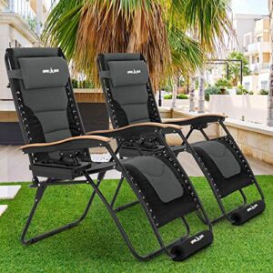 udpatio zero gravity chair set of 2 xl 30in oversized outdoor anti gravity chairs patio lounge folding adjustable chair with cup holder foot pad & padded headrest, support 500lbs