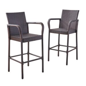 christopher knight home stewart outdoor bar stool, set of 2, brown