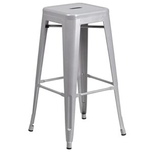 flash furniture commercial grade 30" high backless silver metal indoor-outdoor barstool with square seat