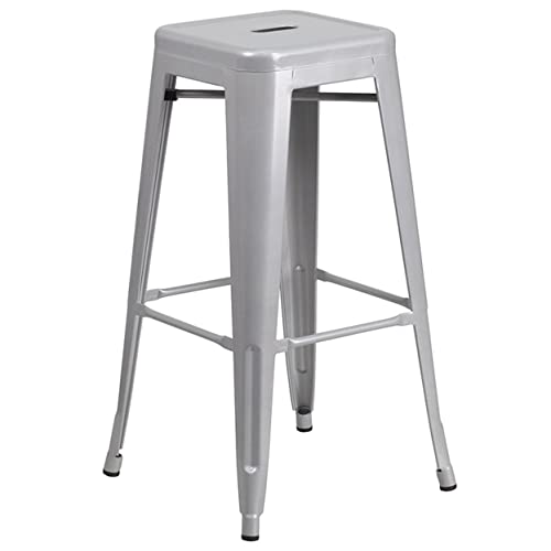 Flash Furniture Commercial Grade 30" High Backless Silver Metal Indoor-Outdoor BarStool with Square Seat