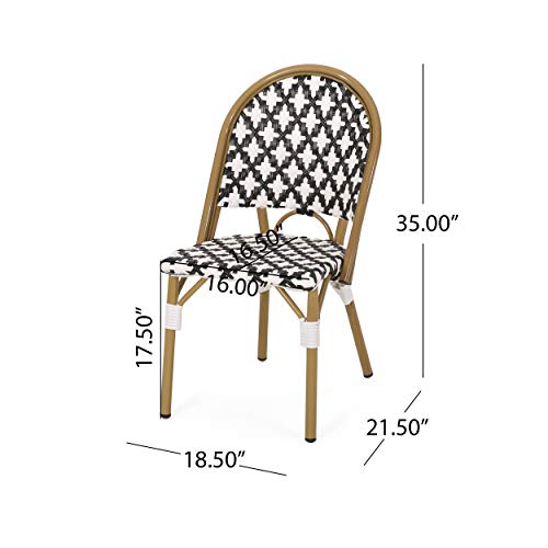 Christopher Knight Home Anastasia Outdoor French Bistro Chair (Set of 2), Black + White + Bamboo Print Finish