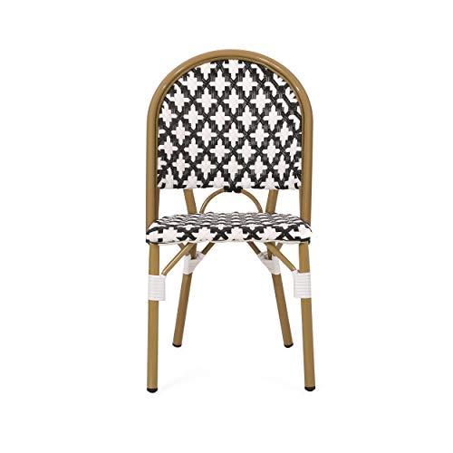 Christopher Knight Home Anastasia Outdoor French Bistro Chair (Set of 2), Black + White + Bamboo Print Finish