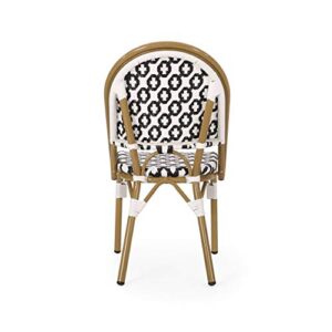 Christopher Knight Home Anastasia Outdoor French Bistro Chair (Set of 2), Black + White + Bamboo Print Finish