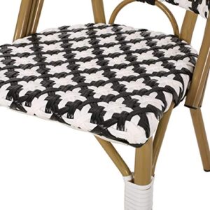 Christopher Knight Home Anastasia Outdoor French Bistro Chair (Set of 2), Black + White + Bamboo Print Finish