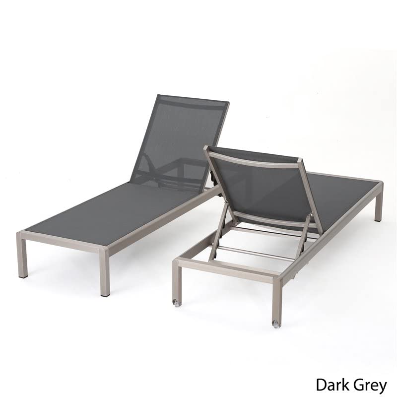 Christopher Knight Home Cape Coral Outdoor Mesh Chaise Lounges, 2-Pcs Set, Dark Grey / Silver